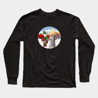 Santa Offers a Treat to His Irish Wolfhound Long Sleeve T-Shirt
